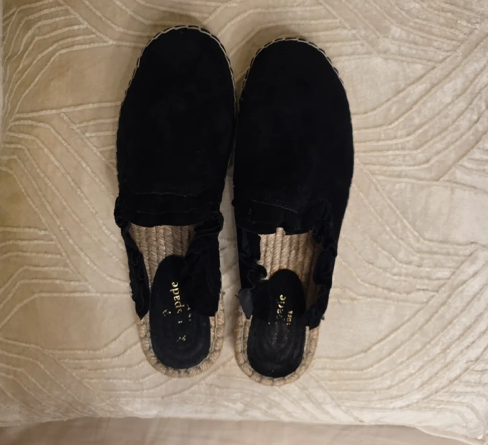 Kate Spade Black Suede Ruffle Espadrilles Size 8